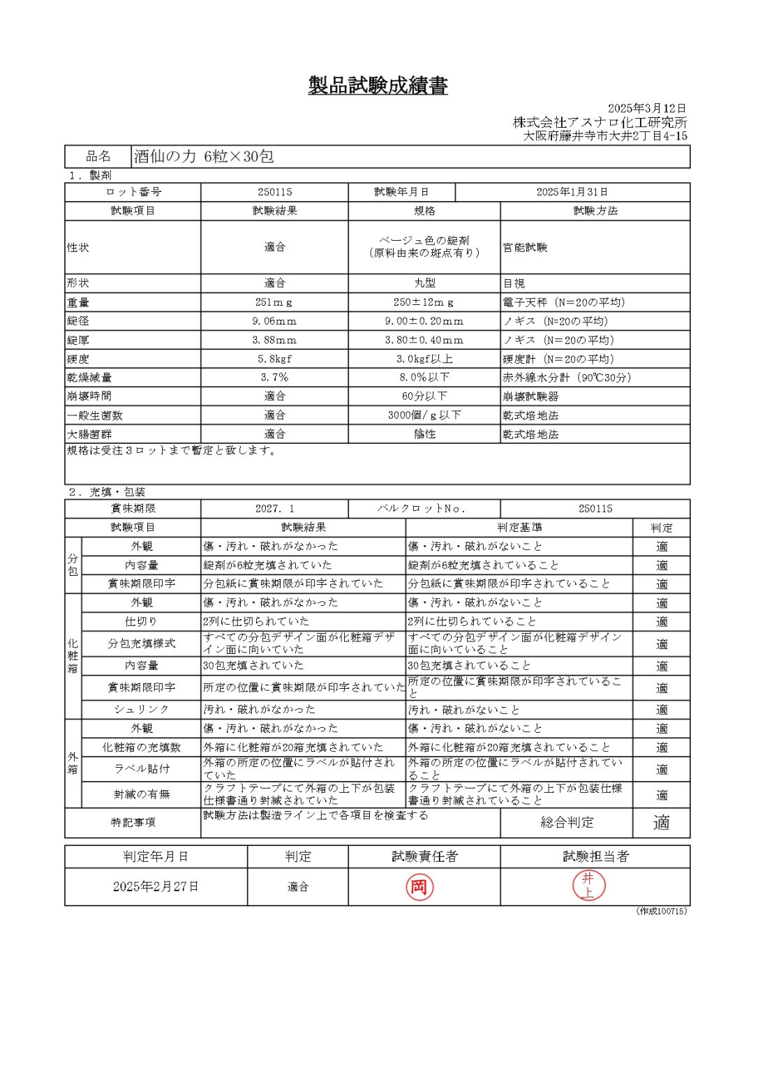 酒仙の力-6粒30包　Lot：250115　成績書_page-0001-3